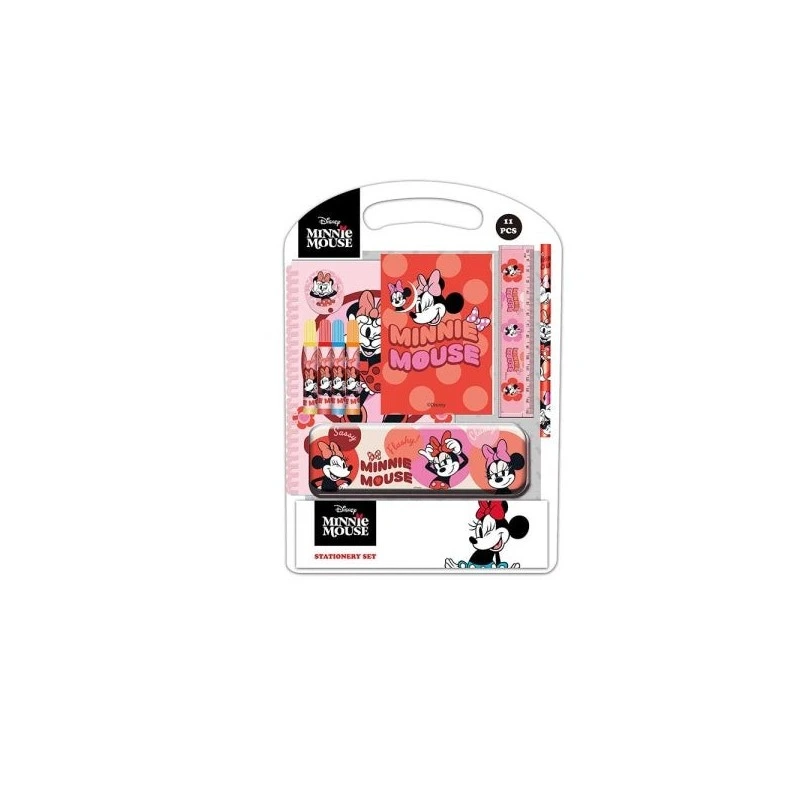 Safta Minnie Mouse Naive Pack Escolar con Plumier Metalico - Lapiz - 4 Rotuladores - Regla 15cm - Sacapuntas - Goma - Libreta