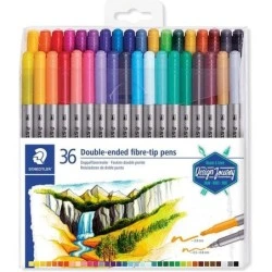 Staedtler 3200 Pack de 36 Marqueurs Double Pointe - Résistants à la Pression - Couleurs Assorties
