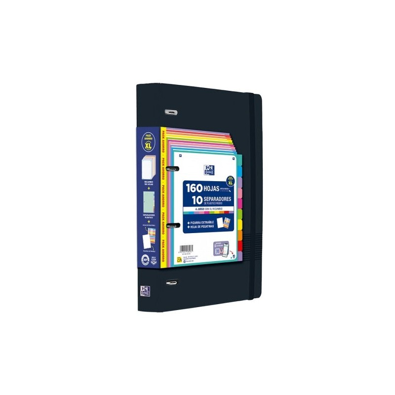 Pacote Oxford Europeanbinder Live & Go XL com Pasta A4+ com Recarga de 160 Folhas Grade 5x5 + 10 Divisórias de Plástico + Folha