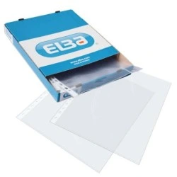 Elba Pacote de 100 Capas Multifuros Extra PP 105 Microns - Tamanho Fólio - Acabamento em Vidro - Transparente