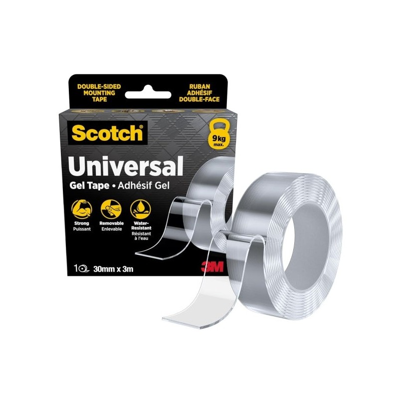 Scotch Cinta Adhesiva de Gel Doble Cara 30mmx3m - Adhesivo Removible - Soporta con Seguridad hasta 9 kg - Transparente