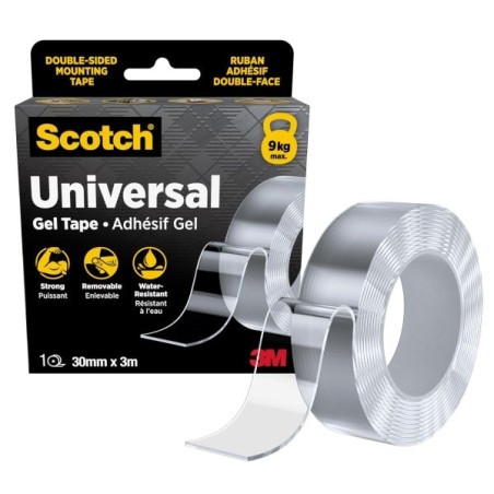 Scotch Double Sided Gel Adhesive Tape 30mmx3m - Removable Adhesive - Safely supports up to 9 kg - Transparent