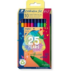 Staedtler Triplus Color 323 Lot de 10 marqueurs - Course 1 mm environ - Encre anti-séchage - Capuchon ventilé - Couleurs