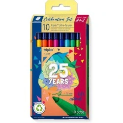 Staedtler Triplus Color 323 Pack of 10 Markers - Stroke 1mm Approx - Anti-drying Ink - Ventilated Cap - Assorted Colors