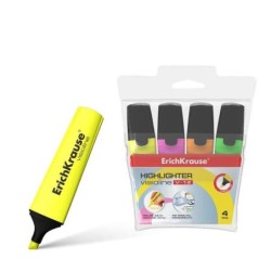 Erichkrause Visioline V-12 Pacote de 4 marcadores fluorescentes - ponta de cinzel - tinta à base de água - cores laranja, rosa