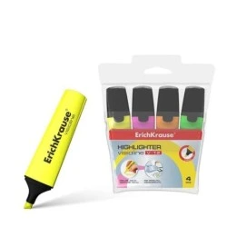 Erichkrause Visioline V-12 Pacote de 4 marcadores fluorescentes - ponta de cinzel - tinta à base de água - cores laranja, rosa