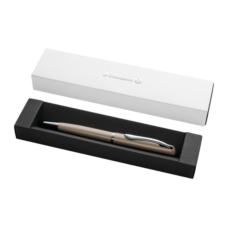 Pelikan Jazz Noble Retractable Ballpoint Pen - 1mm Stroke - Twist Mechanism - 337M Blue Refill - Gift Case - Satin Body - Brown