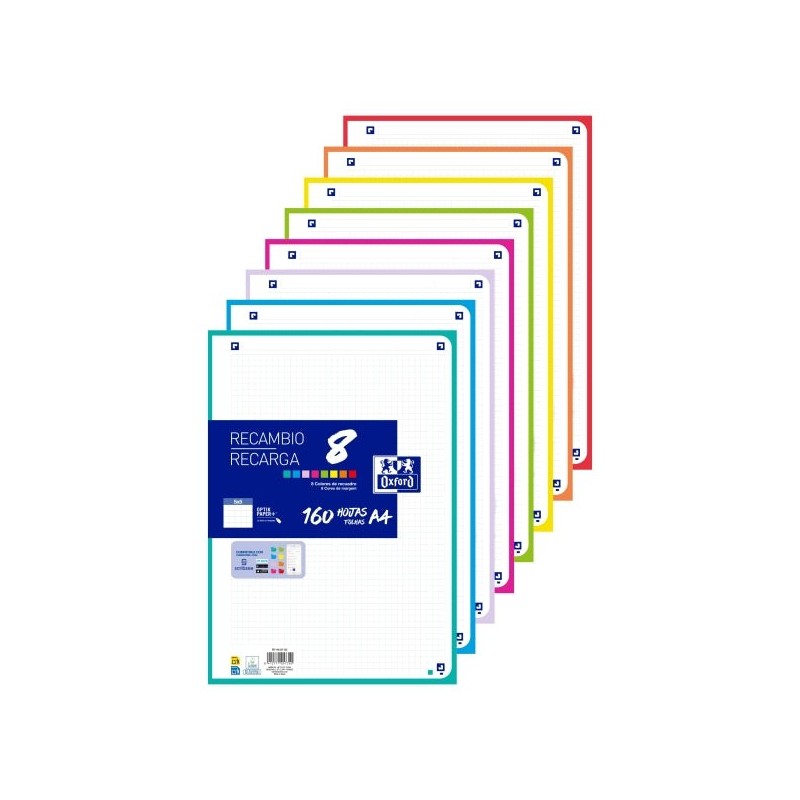 Oxford 160-Sheet Refill with 4 Holes - A4 Format - Framed 5x5 Grid - Anti-Ink Transfer - Text Digitization with App - Assorted