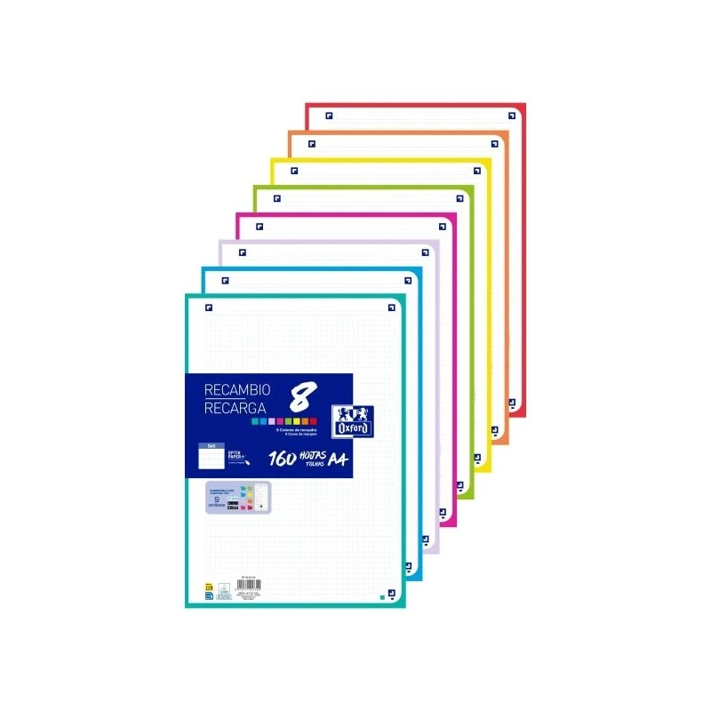 Oxford 160-Sheet Refill with 4 Holes - A4 Format - Framed 5x5 Grid - Anti-Ink Transfer - Text Digitization with App - Assorted