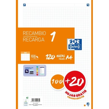 Refil Oxford School A4 120 Folhas Grade 5x5mm - 4 Furos - Faixa Laranja
