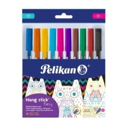Pelikan Hang Stick Pack of 10 Ballpoint Pens - 0,7mm Stroke - Anti-choking Cap - Ergonomic Triangular Body - Hook - Oil-Based