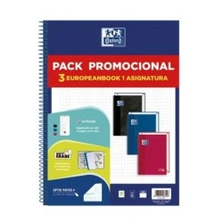 Oxford Europeanbook 1 Classic Pack de 3 Cadernos Espiral Formato A4+ Quadrado 5x5mm - 80 Folhas 90gr - Capa Extra Dura Soft