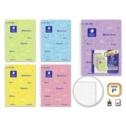Pacote Dourado de 5 Cadernos Fólio 80 Folhas 90gr Grade 4x4 - Resistente - Ideal para Estudantes - Capa Forrada - Cores Pastel