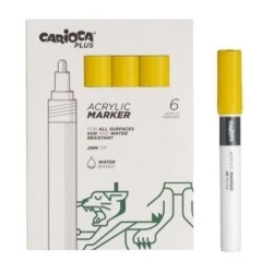 Carioca Plus Pack of 6 Acrylic Markers - 2mm Tip - Yellow Color
