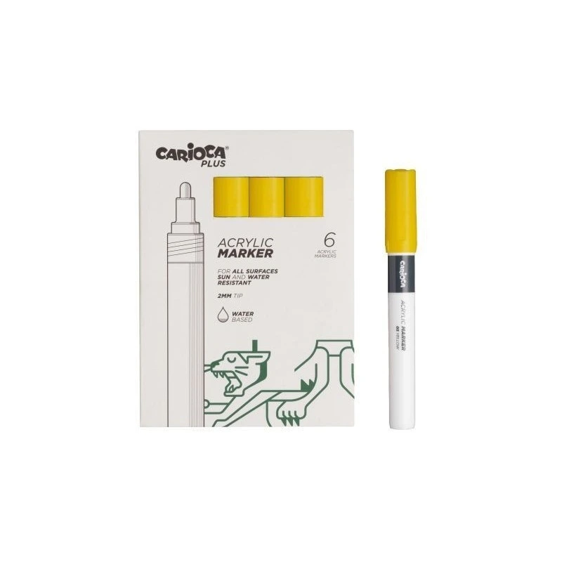 Carioca Plus Pack de 6 Marqueurs Acryliques - Pointe 2mm - Couleur Jaune