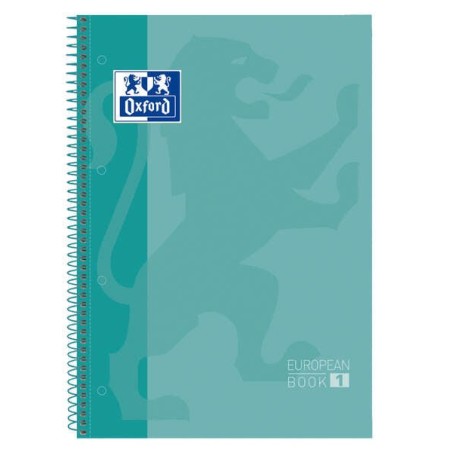 Cahier à spirale Oxford Europeanbook 1 Format A4+ Carré 5x5 mm - 80 feuilles - Bande de couleur - Couverture brillante