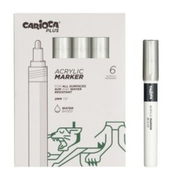 Carioca Plus Pack de 6 Marqueurs Acryliques - Pointe 2mm - Couleur Argent