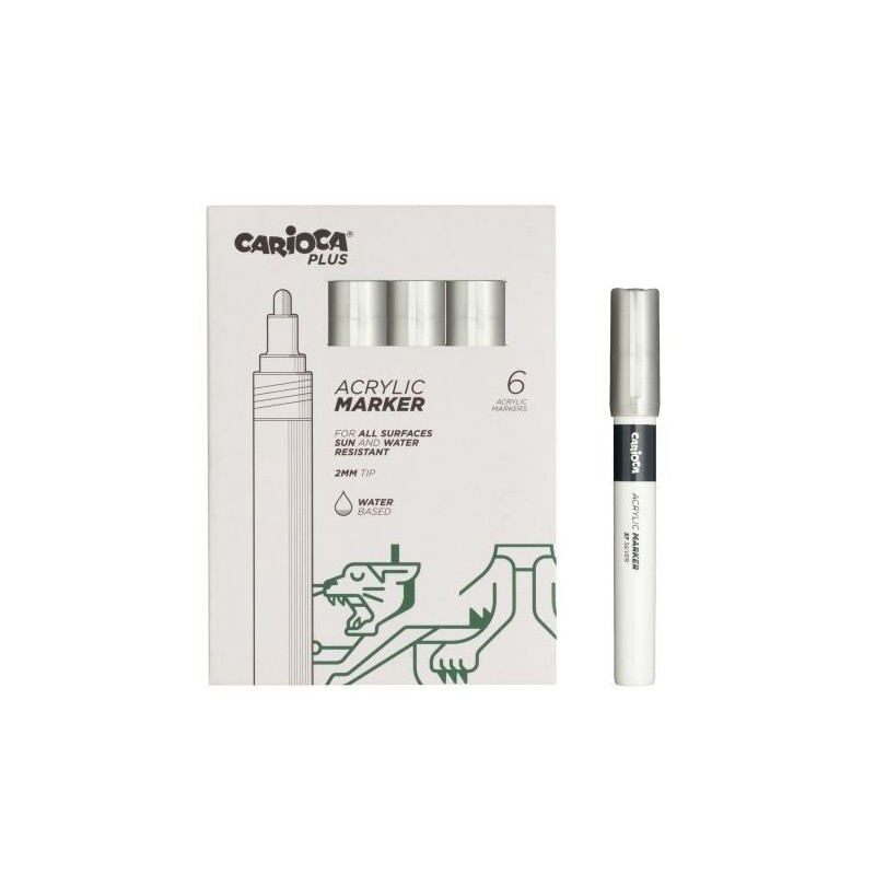 Carioca Plus Pack de 6 Marqueurs Acryliques - Pointe 2mm - Couleur Argent