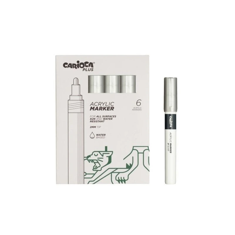 Carioca Plus Pack de 6 Marqueurs Acryliques - Pointe 2mm - Couleur Argent