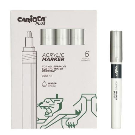 Carioca Plus Pack de 6 Marqueurs Acryliques - Pointe 2mm - Couleur Argent