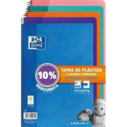 Oxford Classic Pack de 5 Cuadernos Espiral Formato Folio Cuadriculado 4x4mm - 80 Hojas - Tapa de Plastico - Colores Tendencia