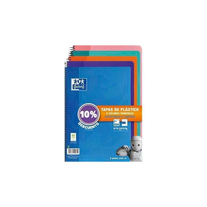 Oxford Classic Pacote de 5 Cadernos Espirais Formato Fólio Quadrado 4x4mm - 80 Folhas - Capa Plástica - Cores Tendências