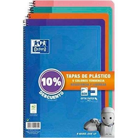 Oxford Classic Pacote de 5 Cadernos Espirais Formato Fólio Quadrado 4x4mm - 80 Folhas - Capa Plástica - Cores Tendências