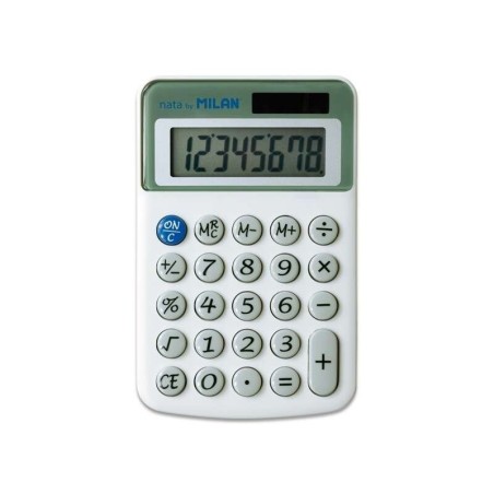 Milan Nata Calculadora de Sobremesa 8 Digitos - 3 Teclas de Memoria y Raiz Cuadrada - Botones Redondeados - Apagado Automatico