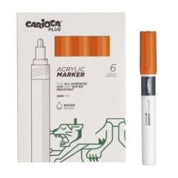Carioca Plus Pacote de 6 Marcadores Acrílicos - Ponta 2mm - Cor Laranja