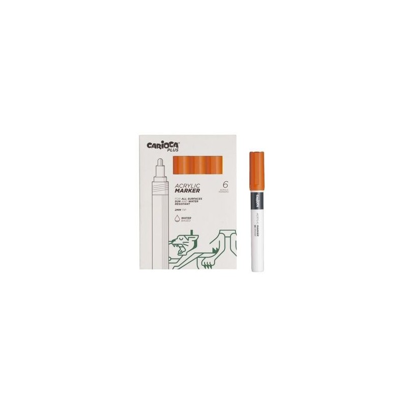 Carioca Plus Pacote de 6 Marcadores Acrílicos - Ponta 2mm - Cor Laranja