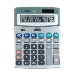 Calculatrices Milan à 14 chiffres - 3 touches mémoire - Fonction fiscale - Calcul de la marge - Couleur Gris