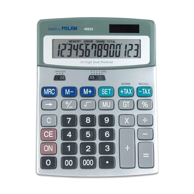 Milan 14 Digit Calculators - 3 Memory Keys - Tax Function - Margin Calculation - Color Gray