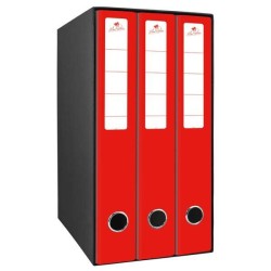 Mariola Box Module de 3 Classeurs avec Rado 2 Anneaux 40mm - Taille 35x26x17cm - Carton Doublé - Couleur Rouge