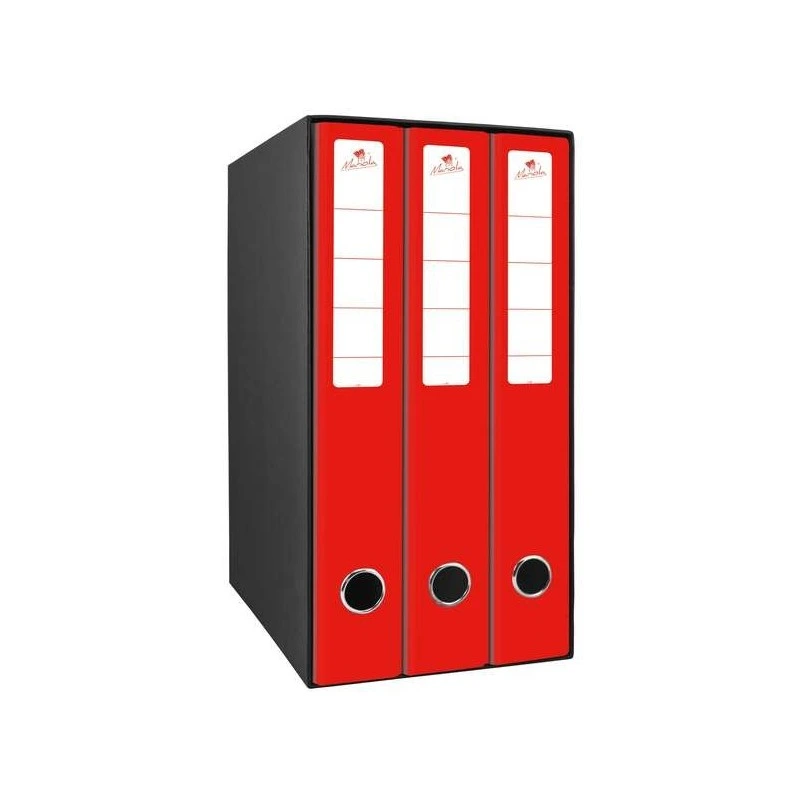 Mariola Box Module of 3 Files with Rado 2 Rings 40mm - Size 35x26x17cm - Lined Cardboard - Color Red