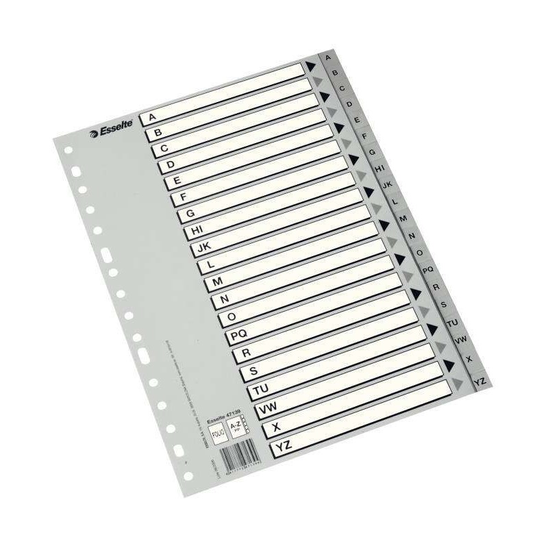 Esselte Plastic Alphabet Index with Folio Index Cover Type A-Z Multi-hole - Cardboard Index: Black and White Cardboard