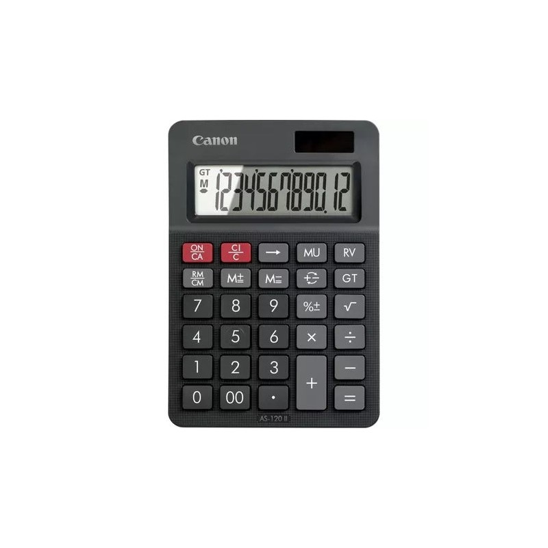 Canon AS-120 II Desktop Calculator with 12-Digit LCD Screen - Dialing, Inversion and Grand Total Memory Functions - Solar and
