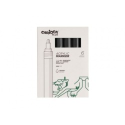 Carioca Plus Pacote de 6 Marcadores Acrílicos - Ponta 2mm - Cor Preto