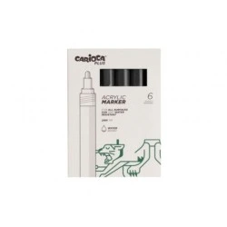 Carioca Plus Pacote de 6 Marcadores Acrílicos - Ponta 2mm - Cor Preto