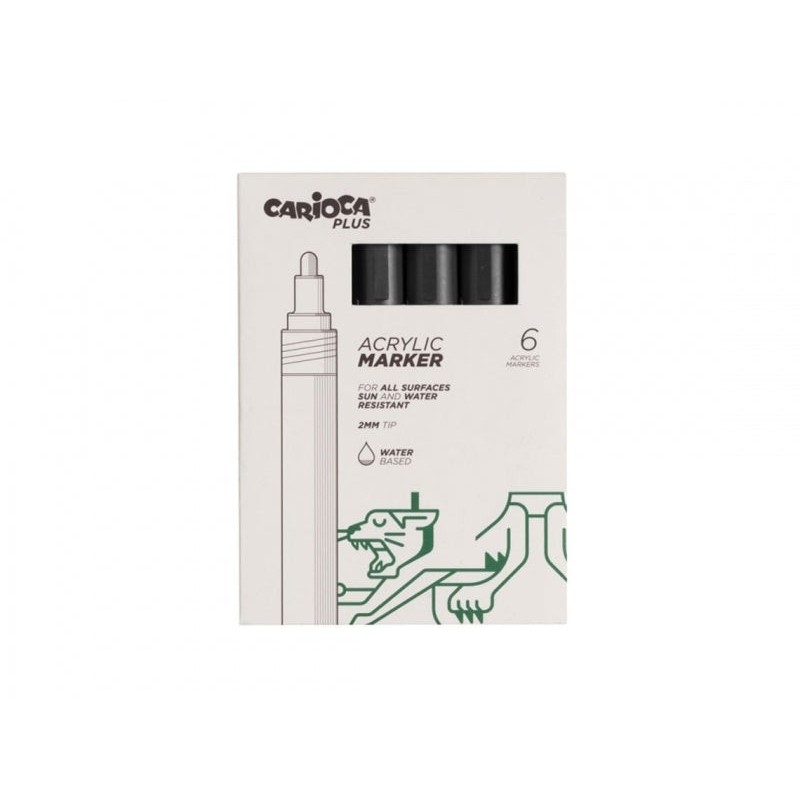Carioca Plus Pack of 6 Acrylic Markers - 2mm Tip - Color Black