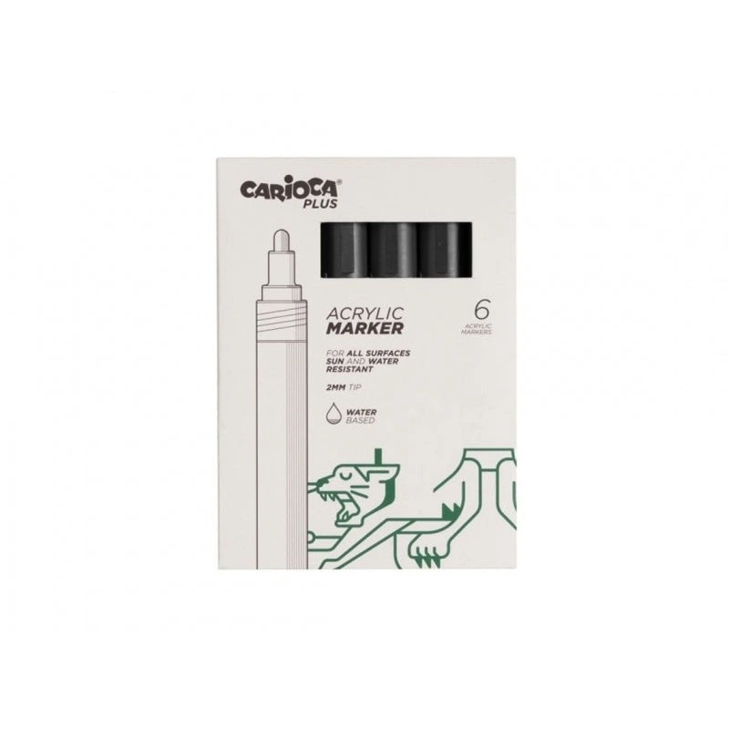 Carioca Plus Pacote de 6 Marcadores Acrílicos - Ponta 2mm - Cor Preto