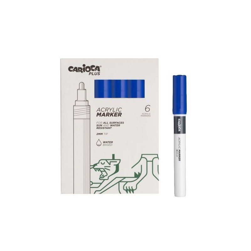 Carioca Plus Pack de 6 Marqueurs Acryliques - Pointe 2mm - Couleur Bleu