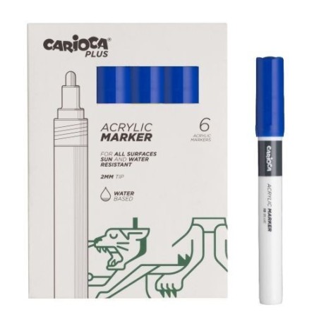 Carioca Plus Pacote de 6 Marcadores Acrílicos - Ponta 2mm - Cor Azul