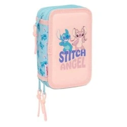 Safta Stitch Ohana Plumier de 3 Pisos - 37 Piezas - 1.3L - Goma - Lapiz - Boligrafos - Sacapuntas - Reglas - 16 Colores - 14