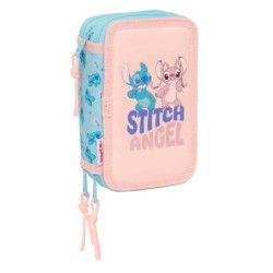 Safta Trousse Stitch Ohana 3 Tiers - 37 Pièces - 1,3L - Caoutchouc - Crayon - Stylos - Taille-crayon - Règles - 16 Couleurs