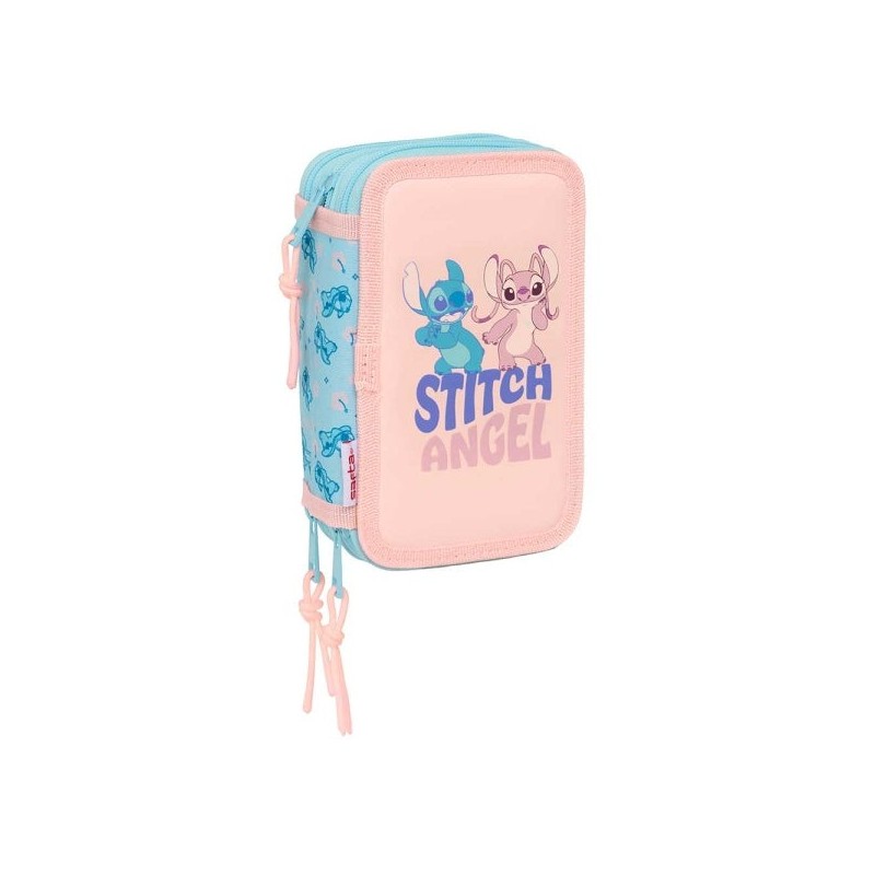 Safta Stitch Ohana 3 Tier Pencil Case - 37 Pieces - 1,3L - Rubber - Pencil - Pens - Sharpener - Rulers - 16 Colors - 14 Markers