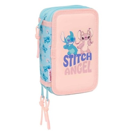 Estojo Safta Stitch Ohana 3 Camadas - 37 Peças - 1,3L - Borracha - Lápis - Canetas - Apontador - Réguas - 16 Cores - 14