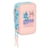 Estojo Safta Stitch Ohana 3 Camadas - 37 Peças - 1,3L - Borracha - Lápis - Canetas - Apontador - Réguas - 16 Cores - 14