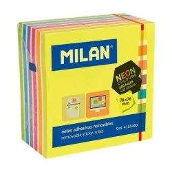 Milan Pad of 400 Neon Sticky Notes - Removable - 76mm x 76mm - Assorted Colors