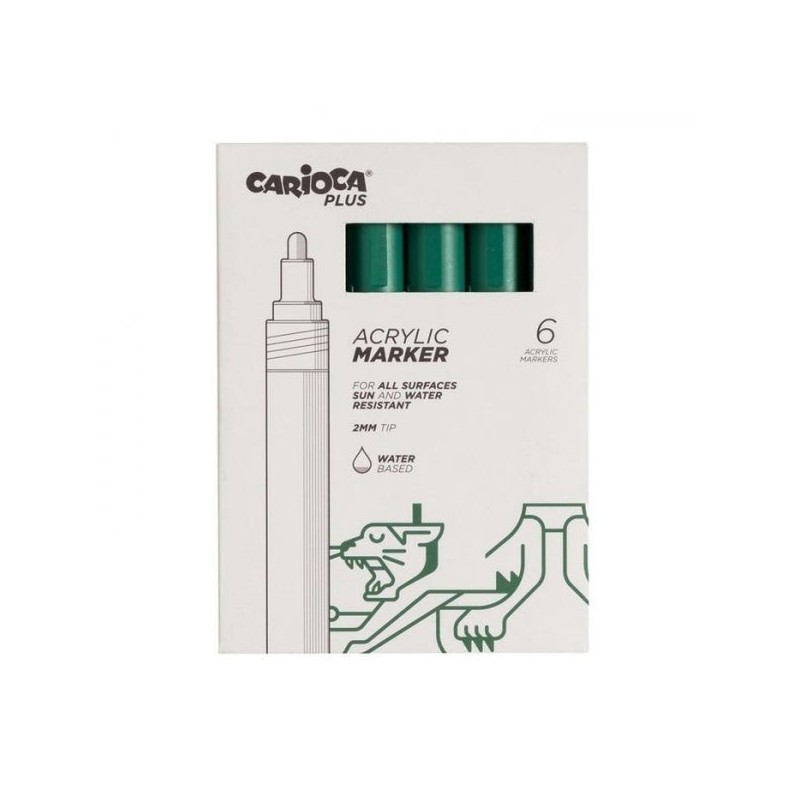 Carioca Plus Pack de 6 Marcadores Acrilicos - Punta 2mm - Color Verde