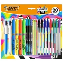 Bic Escritura Multicolor Pack de 20 Piezas Variadas - 6 Bic Cristal Original, 2 Bic Cristal Fun, 2 Bic 4 Colores, 3 Bic